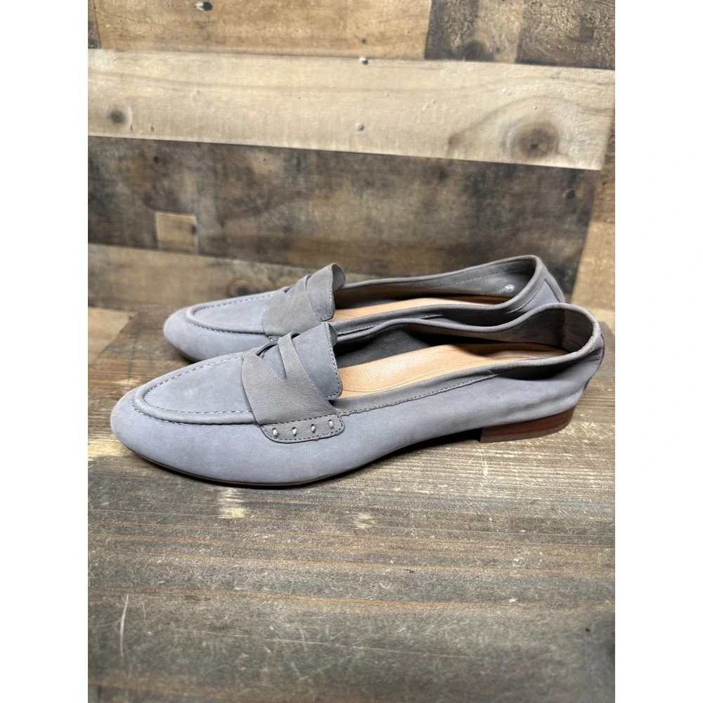 Aerosoles Map Out Grey Nubuck Leather Penny‎ Loafers Flats Womens 8.5 M
